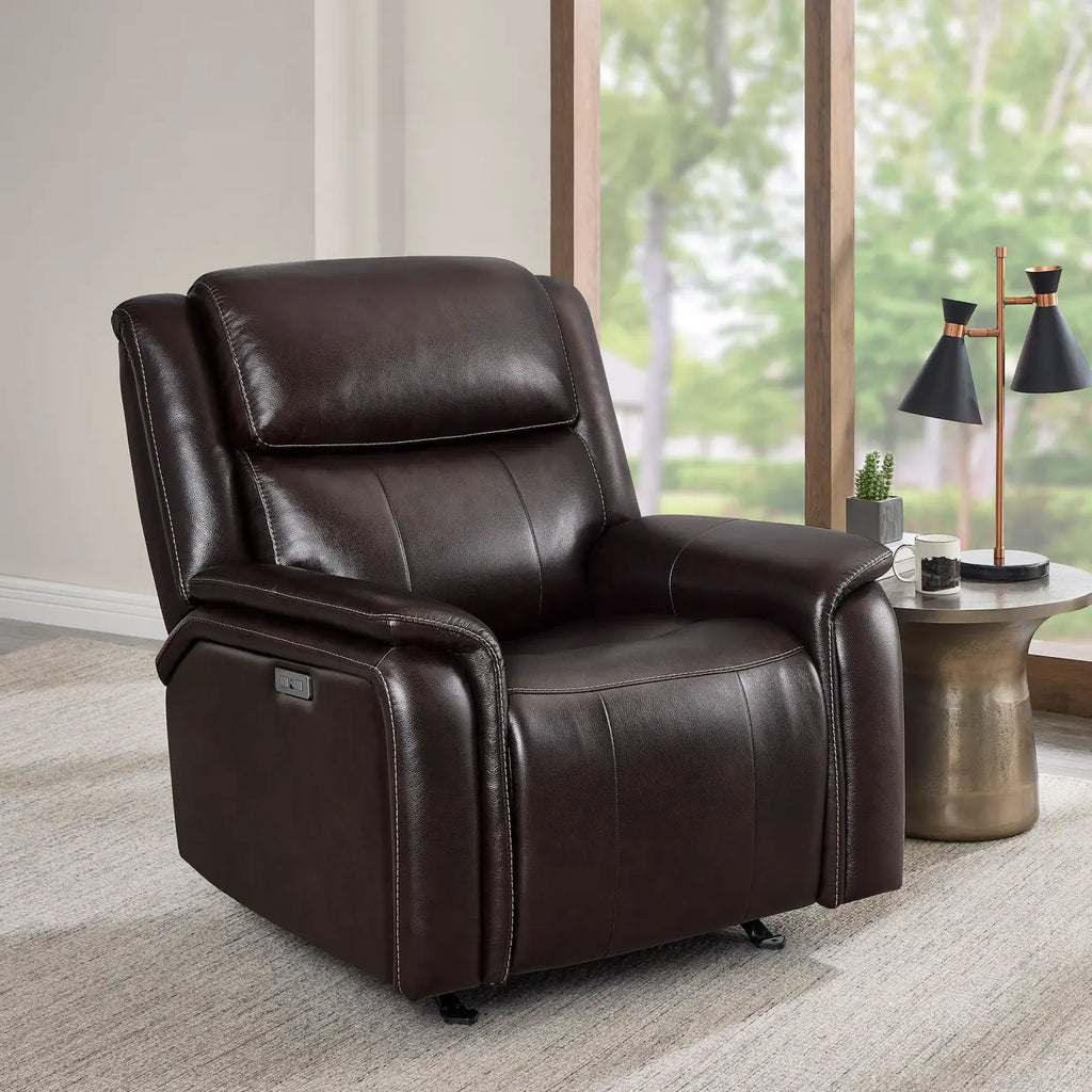 Leather Power Rocker Recliner with Adjustable Headrest
